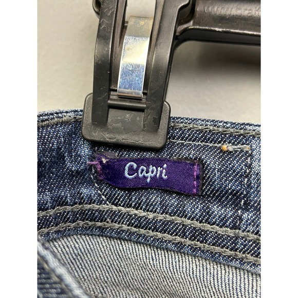 VIGOSS Capri Jeans Womens 9 Distressed Blue Denim Cropped Retro Embroidered - Picture 5 of 9